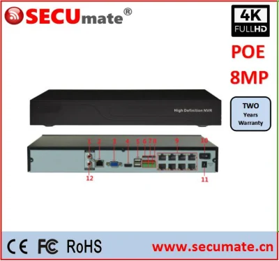 16CH Poe NVR 8MP H. 265 ネットワーク ビデオ レコーダー オーディオ Onvif P2p リモート ビュー HDMI